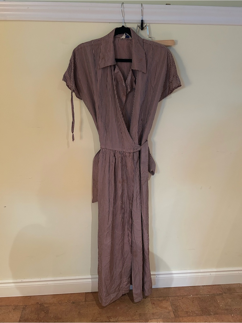 Vintage Handmade Gingham Wrap Maxi Dress with Belt